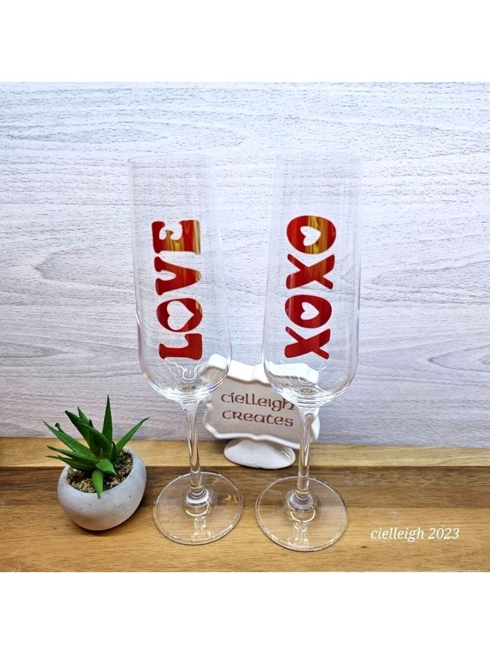 Custom Champagne flutes XOXO Love Handcrafted